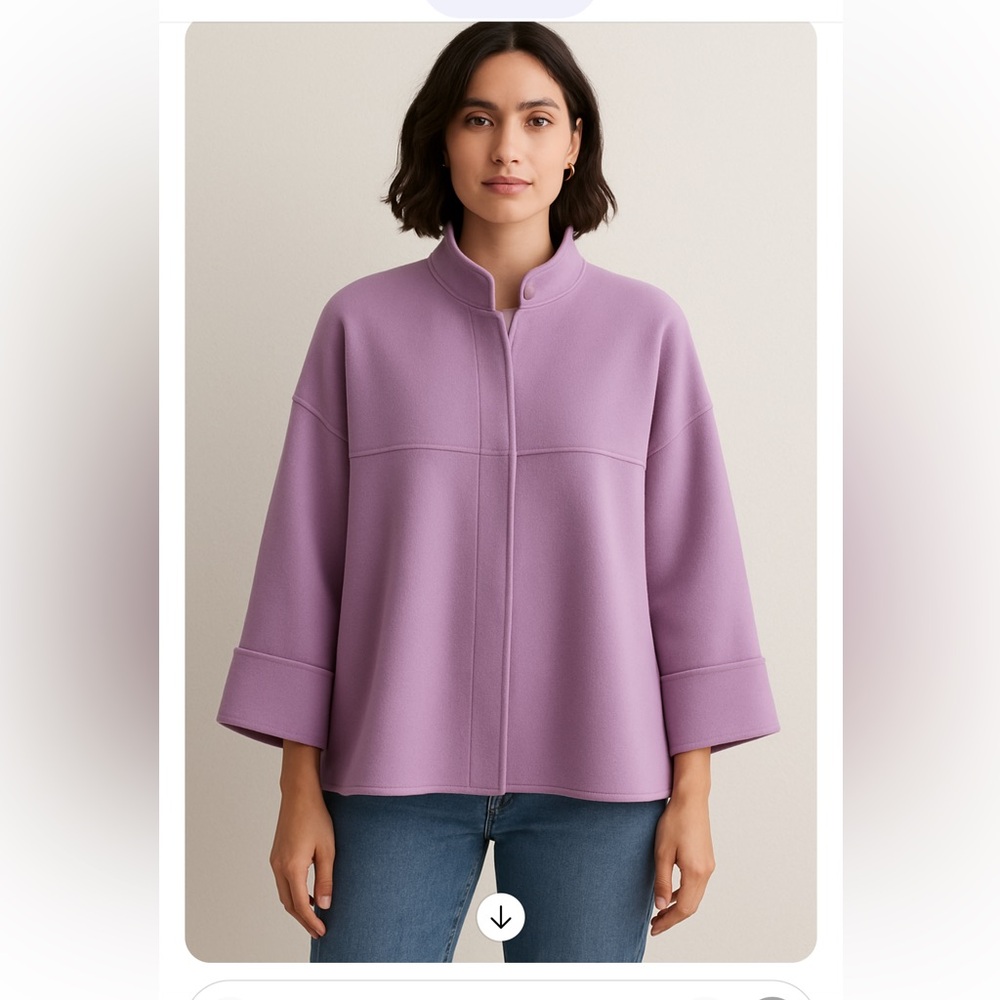 Bullocks Wool Coat size 16  Lavender Stand Collar Wide Sleeve relaxed fit